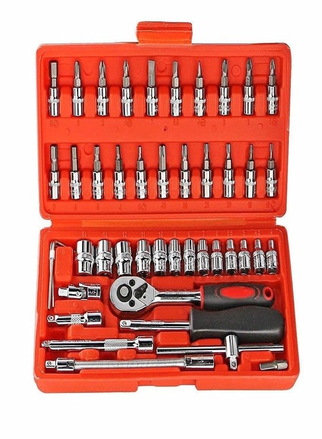 DS ENTERPRISE 46 In 1 Pcs Tool Kit & Screwdriver and Socket Set, Hand Tool Kit Wrench Set Multi-Purpose Combination Tool Case Precision Ratchet Socket Set, Wrench Sleeve Suit Hardware Auto Car Repair Wrench Tools - Image 2